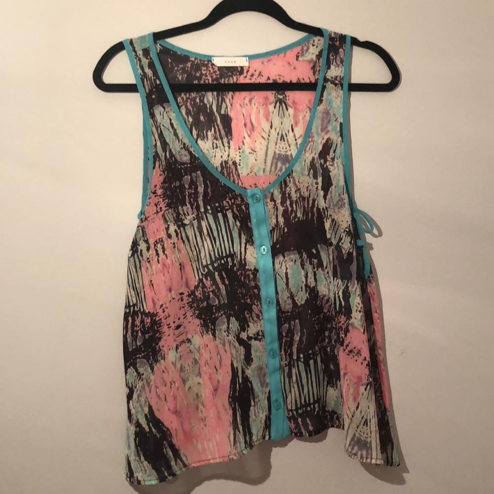 Lush sheer colorful detailed tank top